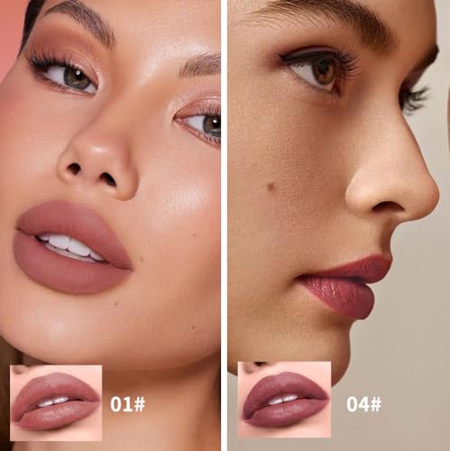 Image of Matte Lipstick Crayon Set, Muted Nude Brown & Deep Rosewood - Waterproof Long Lasting Lip Liner Pencil, High Pigment Creamy Velvet Lipstick, Non-Drying Lip Color for Women, 01+04