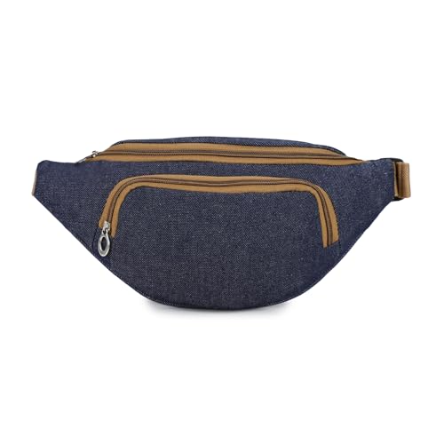 Image of K London Stylish Denim Blue Waist Bag Elegant Style Travel Pouch Passport Holder with Adjustable Strap(2146 Denim Blue)