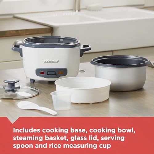 BLACK+DECKER 16-Cup Rice Cooker, 8-Cup Uncooked Rice, Steaming Basket, Removable Non-Stick Bowl, One Touch, Keep Warm - Image 5
