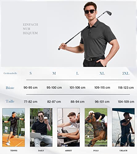 Foto von HOPLYNN 2 Pack Poloshirt Herren Kurzarm Sport Polo Shirt für Männer Golf Shirt Tennis Atmungsaktiv Schnelltrocknend Schwarz Hellgrau 2XL