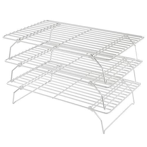 Cooling Racks for Cooking and Baking - 3 Tier Stackable Grid Wire Baking Rack for Oven Cooking, Baking, Grilling, Roasting - Dishwasher Safe Bacon Rack - Silver Cooling Racks for Cooking and Baking - 3 Tier Stackable Grid Wire Baking Rack for Oven Cooking, Baking, Grilling, Roasting - Dishwasher Safe Bacon Rack - Silver