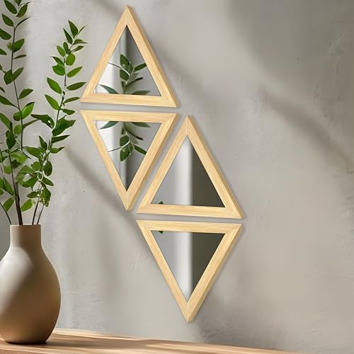 Image of Art Street Acrylic Wall Mirror for Decoration Set of 4, Triangle Shape Acrylic Basin Mirror with Hanging Hook for Bathroom, Bedroom, Home and Office Wall Decor (9x9 Inch, Beige)