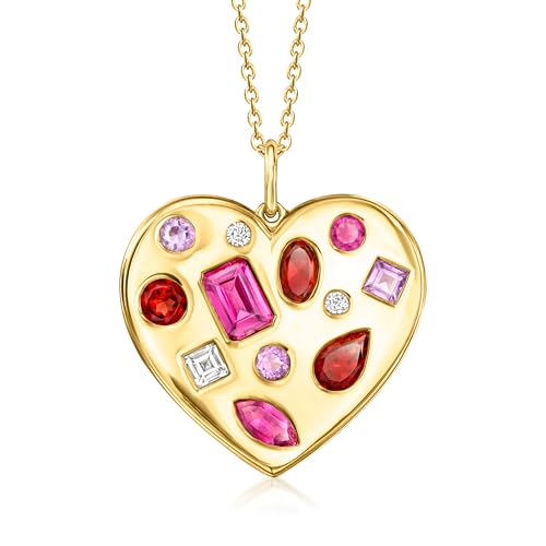 Ross-Simons 3.10 ct. t.w. Multi-Gemstone Heart Pendant Necklace in 18kt Gold Over Sterling. 18 inches