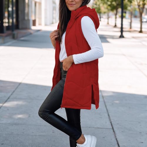 Long Puffer Vest Women Hood Zip Up Quilted Sleeveless Jacket Fall Winter - image 3