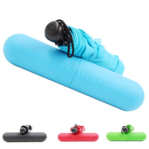 Travel Windproof Mini Umbrella - World's Lightest Folding Parasol Weights Only 3 oz with UV protection by A.Brolly (TUBE Blue)