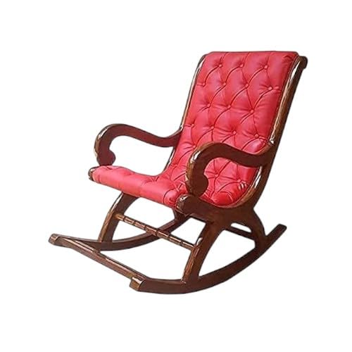 Image of Solid Sheesham Wood Rocking Chair for Living Room | Ergonomic Resting Chair for Relaxing and Pregnant Women (Black) (Red)