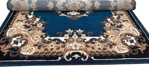 Image of Soft Premium Blue Carpet 6x8 ft - Washable, Anti-Skid, Fade-Resistant Acrylic Rug for Living Room, Hall, Bedroom, Modern Decor