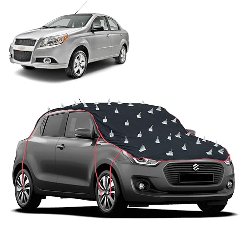 Image of Dog Protection Spike Car Cover for Chevrolet Aveo Bonnet to Roof Easy Installation with 4 Elastic Hook Strap | Anti-Scratch Soft Cotton Inner | Complete Protection from Street Dogs & Monkeys