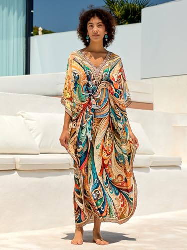 Kaftan Dresses for Women Side Split Caftan Bathing Suit Cover Up Casual Long Beach Loungewear Dress3