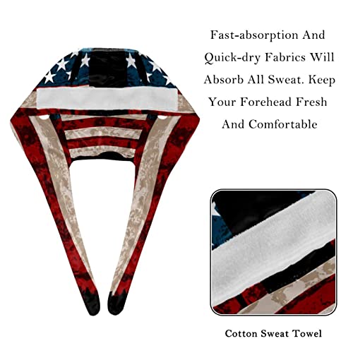 Pshhdgyhs 2 Pcs Adjustable Working Cap With Button, American Striped Flag Surgical Sweatband, Tie Back Hats For Women & Men Multicoloured 17, Hat Diameter Is 18Cm/7In #TOP3