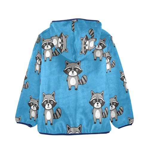Cute Raccoon Pattern on Blue Toddler Fleece Jacket Girl Boys Hooded Fleece Jacket Coat Warm Outwear Zip-up 3-10T2
