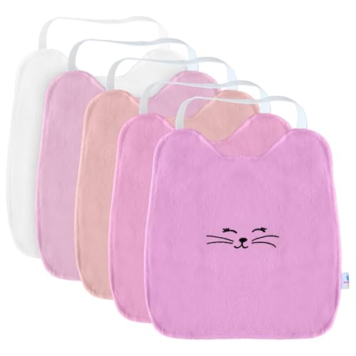 AlikaDream - Baberos elásticos, de tela de esponja, para niños, impermeable, lavable, con correa elástica, fácil de usar, diseño de conejo, ideal para guardería y hogar, 100% algodón, color rosa,