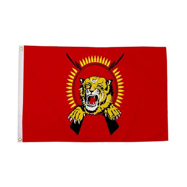 Flagtex Tamil Eelam Flag 5ft x 3ft - Pulikodi Tiger Tamil Banner, Polyester with Brass Eyelets for Indoor & Outdoor Display
