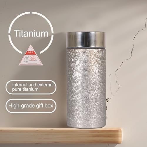 Image of Titanium Water Cup with Lid, Leakproof & Lightweight Portable Bottle, Durable Metal Drink Container for Office Travel Home, Reusable Teacup for Daily Use (Titanium Silver, 350 ML)