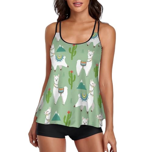 Tankini Imprimé Cactus Alpaga avec Robe Fluide et Shorty de Bain Confort