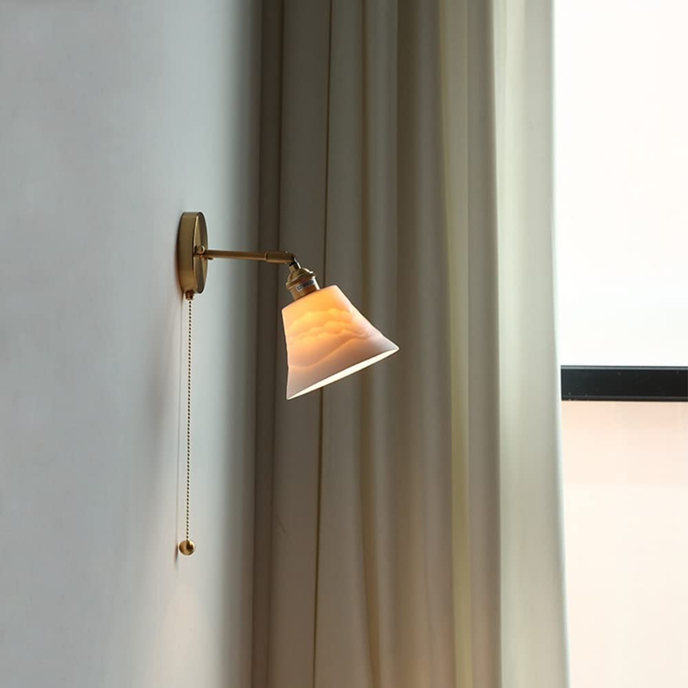 Luxus wandleuchten Messing Keramik Wandleuchte Vintage Dekorative Wandleuchte Kordelzug Schalter Wandmontage Beleuchtung Leuchte Schlafzimmer Nacht Leselampe Innenbeleuchtung für Wohnzimmer Studie