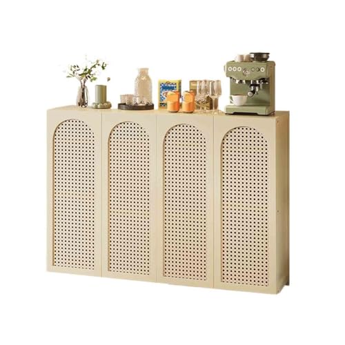 K5d1P9m7 Armario de Cocina Aparador de Cocina Estilo Retro for salón o Sala Estar. Mueble ratán pie con Cuatro Puertas. Color Blanco/Negro. Medidas: 130 cm Aparador(Blanco)