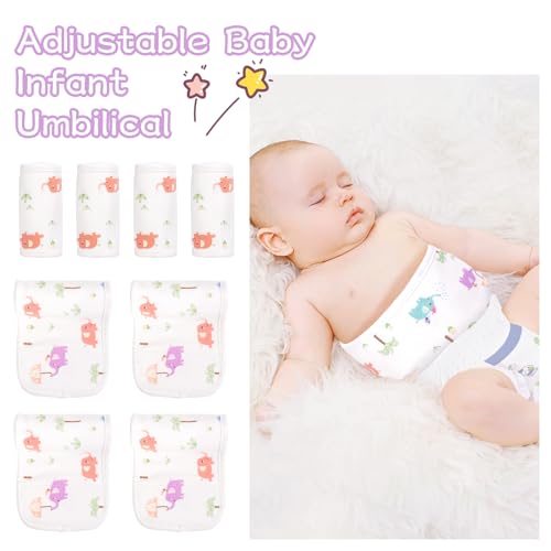 Image of 4 Pack Umbilical Cord Belly Band, Soft Cotton Adjustable Newborn Navel Wrap, Cartoon Elephant Baby Tummy Protector for 0-12 Months Infant Gift