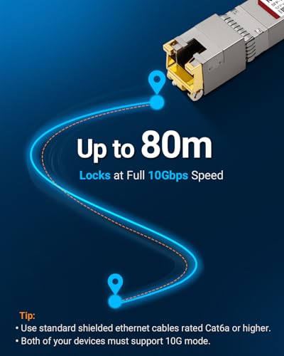 Image of SFP+ to RJ45 Adapter | 80 Meters SFP Transceiver 10Gb | Low-Power SFP+ to RJ45 Copper Module | Plug-Play, Up to 262ft | for Ubiquiti /Cisco /Netgear /TP-Link Compatible
