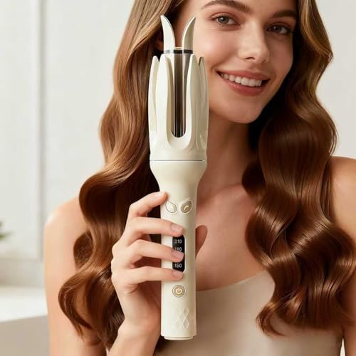 Image of Automatic Rotating Hair Curling Iron, Professional Styling Wand, Off-White