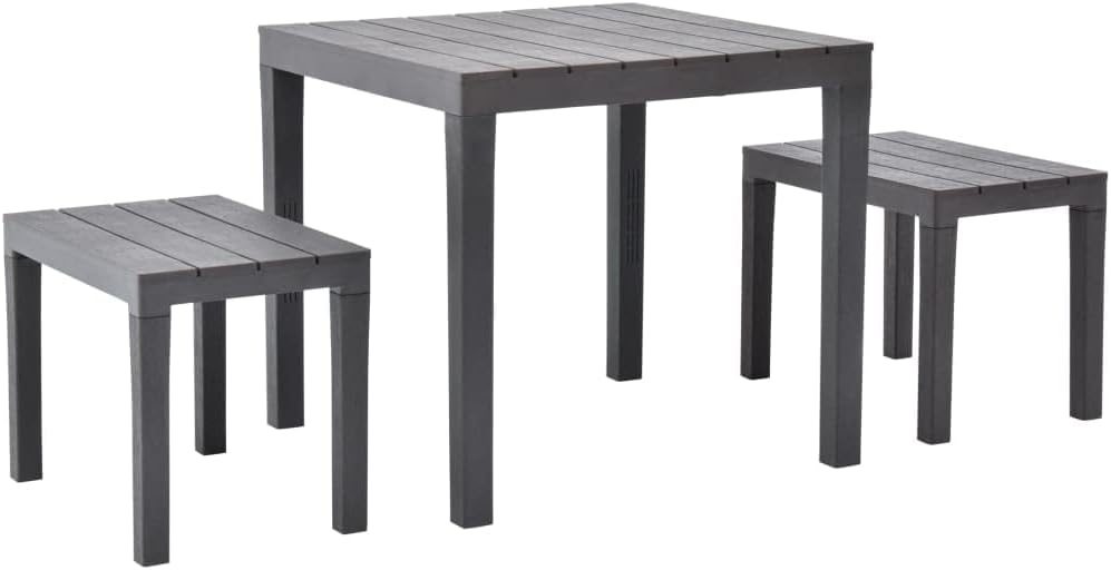 Patio Table with 2 Benches,All Weather Conversation Furniture,Bistro Set for Bar, Pub, Garden, Backyard, Patio,Indoor Outdoor Furniture,Plastic Brown