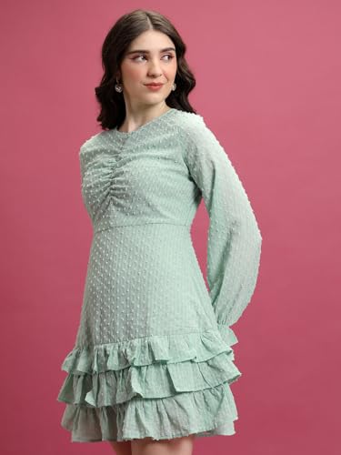 Image of Tokyo Talkies Women's Long Sleeves Round Neck Self Design Dresses | Stylish Dresses | Casual Dresses