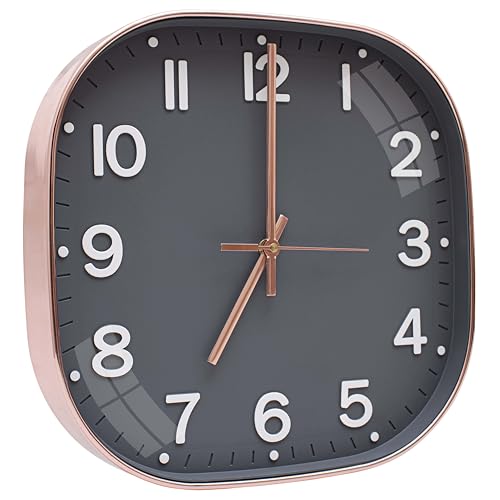 Image of TEKCOOL Plastic Analogue Wall Clock 12 inch Silent Quartz Decorative Wall Clock Non-Ticking Classic Clock Battery Operated Round Easy to Read for Room /Home /Kitchen /Bedroom /Ofice /School.Grey copper'
