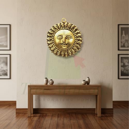 Image of Brass Sun | Weight - 800 G Approx | 6 Inch Approx | Brass Surya Wall Hanging | Home Decor | Sun for Vastu | Sun Idol Face for Positivity at Home & Office