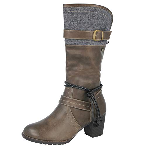 Yinka Shoes - Botas de equitación de Piel sintética con tacón de Bloque Occidental y Media Pantorrilla, Talla 49, Color Marrón, Talla 40 EU