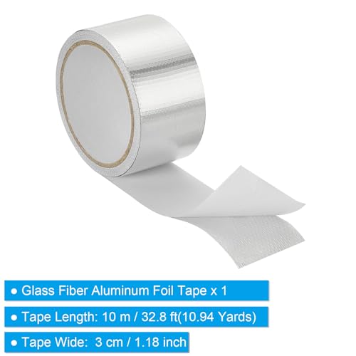 Image of PATIKIL Duct Tape, 1.18 Inch x 32.8 Ft(10.94 Yards) 5.91 Mil Heavy Duty Aluminum Foil Tape Waterproof Glass Fiber Insulation Heat Resistant for Ductwork HVAC Sealing Patching, 1 Roll