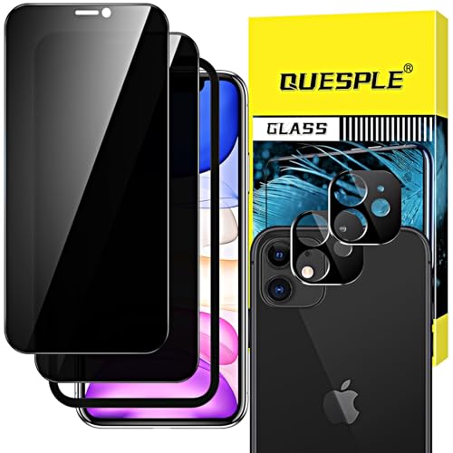 QUESPLE [2+2 Stück] Panzerglas Sichtschutz für iPhone 11 6 1 Zoll 2 Stück Anti-Spähen Screen Privatsphäre Schutzfolie und Kameraschutz 9H Härte Gehärtetem Glas Displayschutzfolie