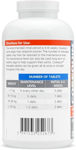 Nutramax - COSEQUIN Joint Health Supplement for Dogs, Maximum Strength - Joint Support - with Glucosamine and Chondroitin, MSM, and Hyaluronic Acid - for Dogs, 250 Chewable Tablets
