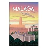 Malaga Andalucia Vintage-Reiseposter Sonnenuntergang, 20 x 