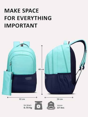 Image of Lavie Sport Akron 35L M.Blue-Blue Backpack | Fits Upto 15 Inch Laptop | Organizer & Bottle Holder |Rain Cover |Pencil Pouch | Gift for Men, Women, Boys, Girls | Laptop Sleeve for School & College