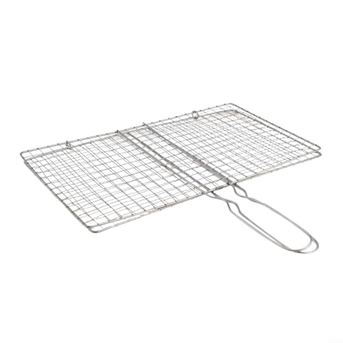 Barbecue Grill Basket Stainless Steel BBQ Grilling Basket Mesh Holder with Heat Resistant Handle for Steak Fish Vegetables Outdoor Cooking Camping(20 * 35cm)