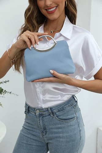 Image of IXEBELLA Stylish PU leather Small Prom Handbag Formal Women Party Clutch Dressy Wedding Purse (Powder Blue)