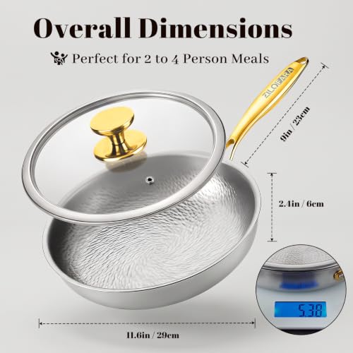 Image of Titanium Pans for Cooking, 12 inch Titanium with Lid Hammered Frying Pan