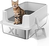 MIXJOY Stainless Steel Litter Box (Silver Grey,...
