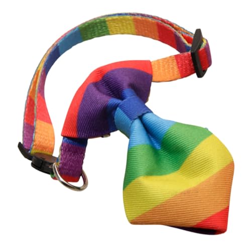KOMBIUDA レインボー柄ファブリック製犬猫用蝶ネク首輪 で丈夫なペットアクセサリー 日常 パーティー 誕生日 結婚式対応