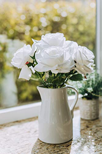 Flora Bunda Artificial Roses in Ceramic 12.5", White Roses - Thumbnail 3