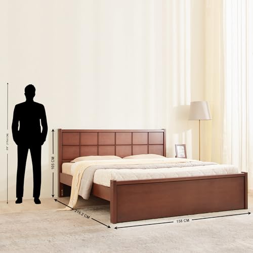 Image of Home Centre | Denis Cresta Mahogany Wood Queen Size Bed | Walnut | 1 Year Warranty