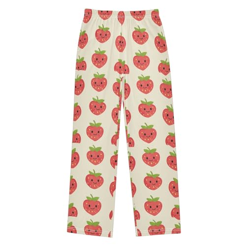 Pajama Pants Sleep Pants Soft Elastic Waist Pajama Lounge Pants Cute Smile Strawberry for 6-14 Years Old