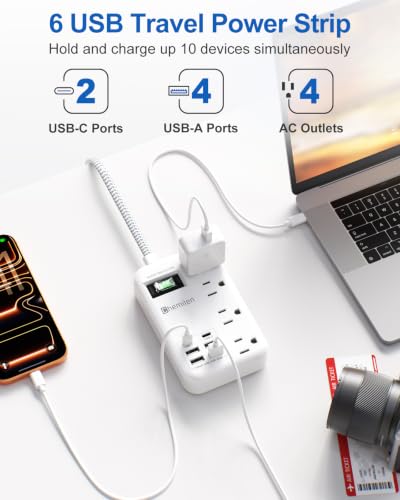 Protector de viaje con 6 USB (2 USB C), 4 tomas, cable de extensión de 1.22 m 13A miniatura 2