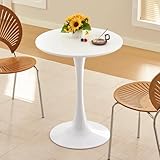 Hansweld Round Dining Table, 24' Circle Tulip Table with Thickened Tabletop & Metal Pedestal, Mid Century Modern Bistro Table for Kitchen, Small Places, Living Room, Cafe (White)