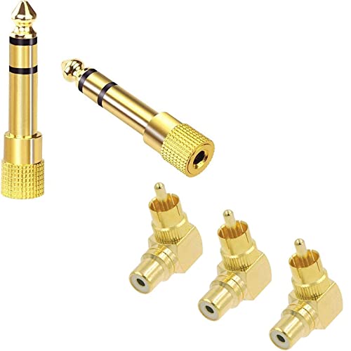 Vce 6.35Mm (1/4 Inch) Male To 3.5Mm (1/8 Inch) Female Stereo Audio Jack Adapter Bundle With 3-Pack Rca Male To Female 90 Degree Right Angle Adapter #TOP7