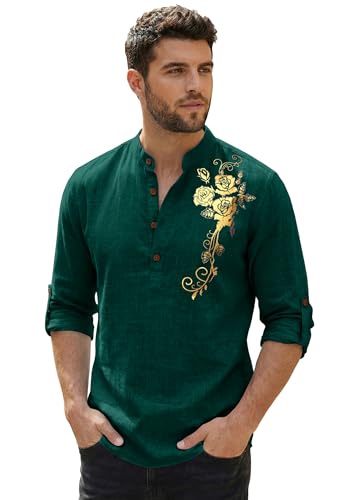 Image of Zombom Men's Cotton Polyester Blend Mandarin Collar Self One Design Printed Full Sleeve Regular Fit Casual Short Kurta