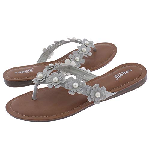 Capelli New York Faux Leather and Floral Gems Ladies Flip Flops
