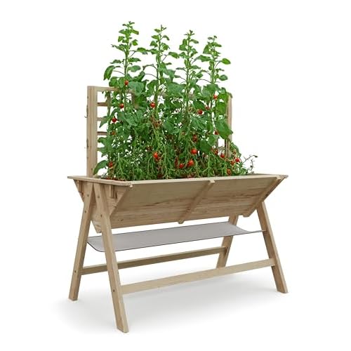 GarveeHome 52x30x54 in Raised Garden Bed with Legs, Elevated Wooden Raised Planter Box with Vine Climbing Trellis Outdoor Standing Growing Bed for Gro