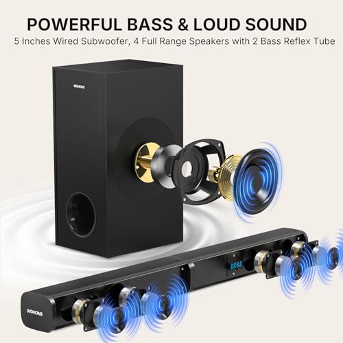 Wohome 2 in 1 Detachable Sound bar with Subwoofers, 4.1 Channel Bluetooth Sound Bar for Smart TV, Home Theater Surround Sound System, Optical,HDMI-ARC, USB Input, Bass Adjust, Remote/Button Control - Image 3