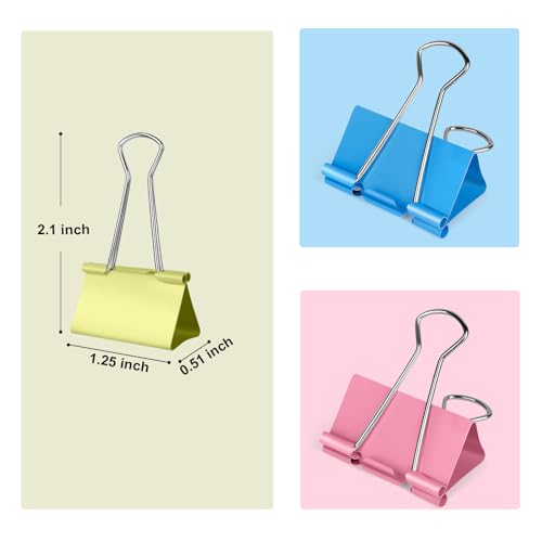 Image of Ufmarine Medium Binder Clips 1.25 inch Length, (40 Pcs) Colorful Paper Clips Medium for Office